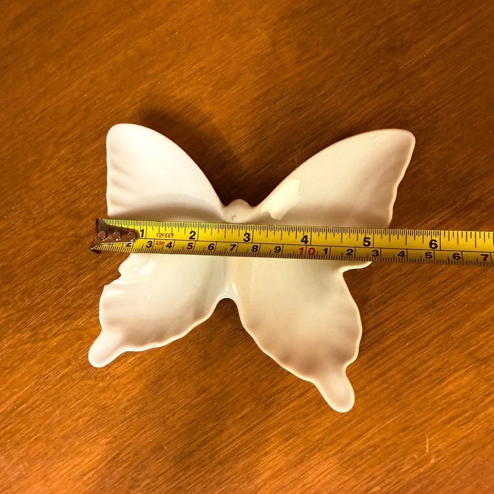 White Ceramic Butterfly Trinket Dish Jewelry Tray Fairycore Cottagecore Coquette